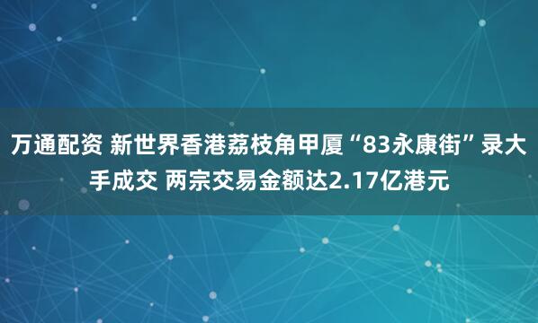 万通配资 新世界香港荔枝角甲厦“83永康街”录大手成交 两宗交易金额达2.17亿港元